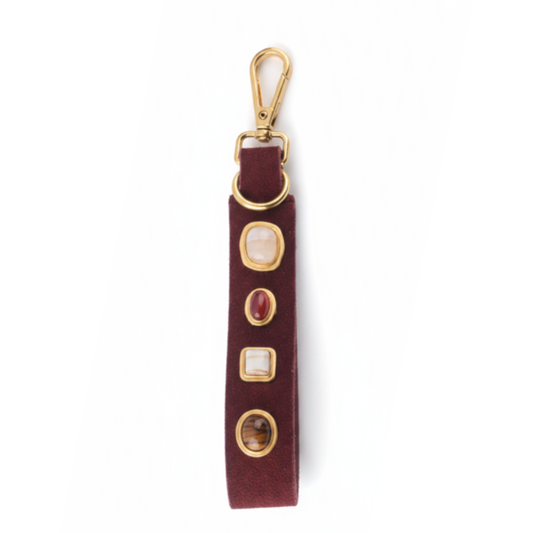 Gemstone Suede Keychain: Burgundy