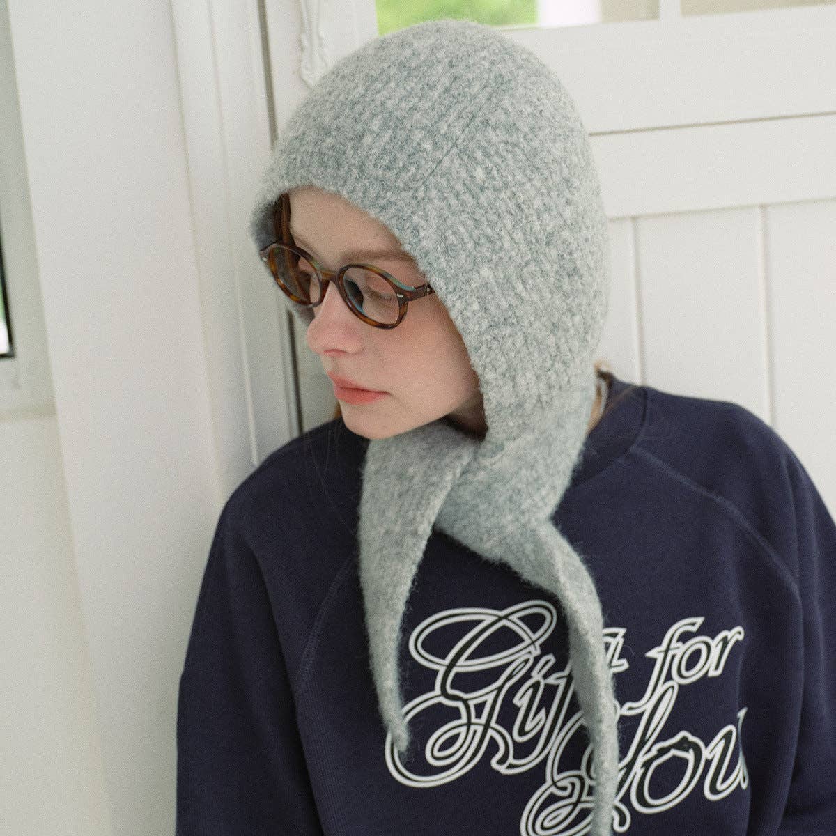 French Knit Hat Light Gray