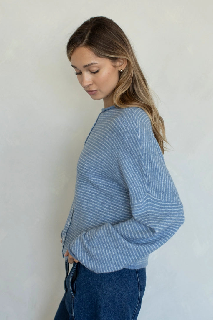 Lainey Cardigan Dusty Blue Stripe