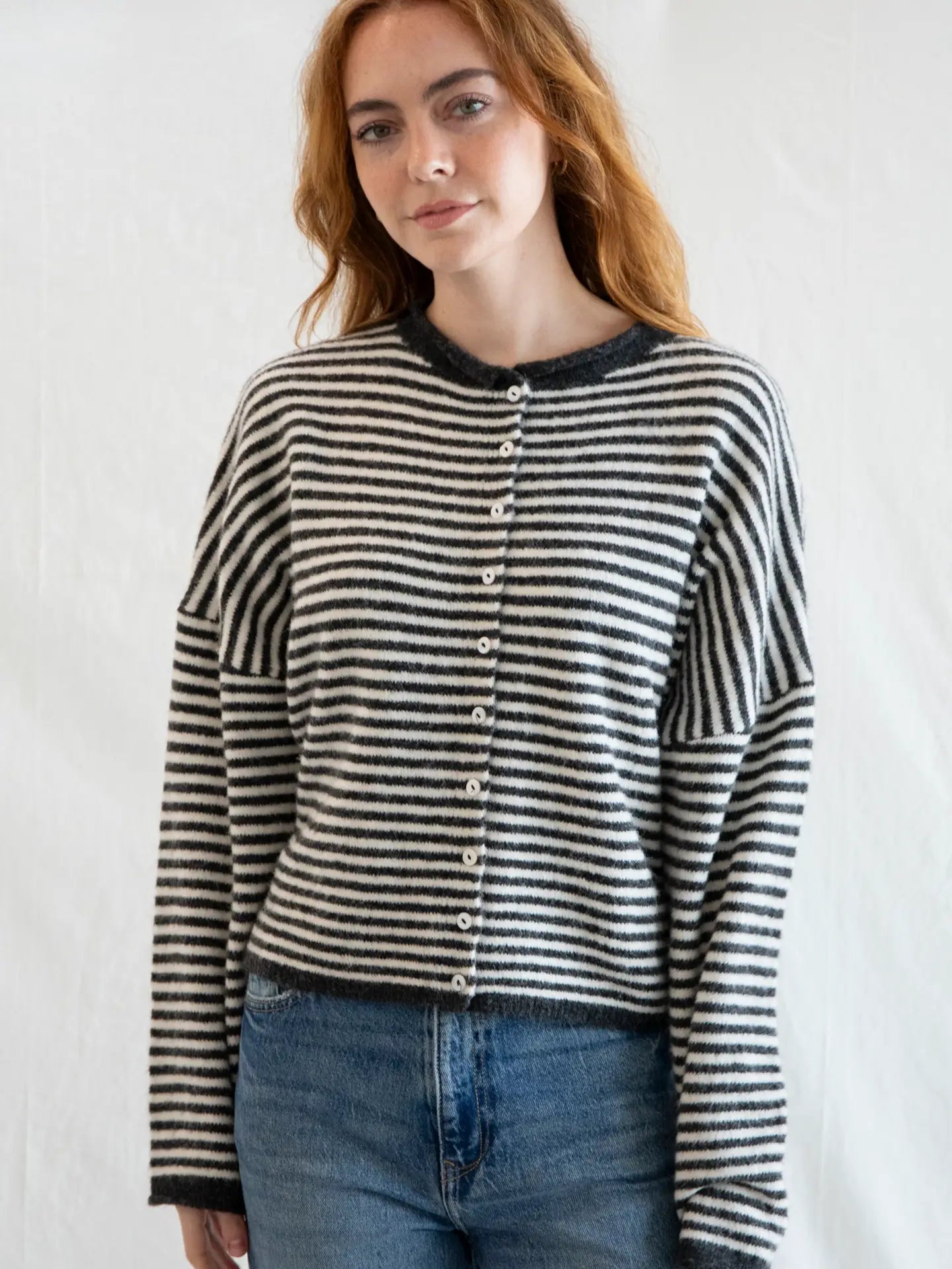 Lainey Cardigan Charcoal Stripe