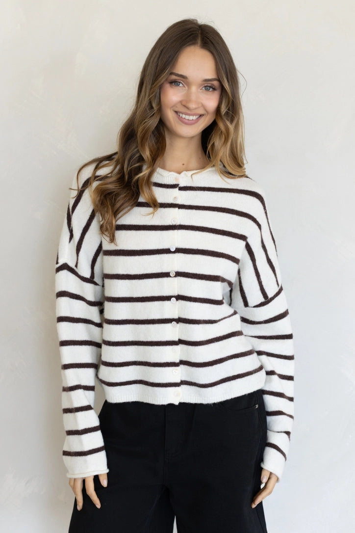 Lainey Cardigan Stripe Cream Brown