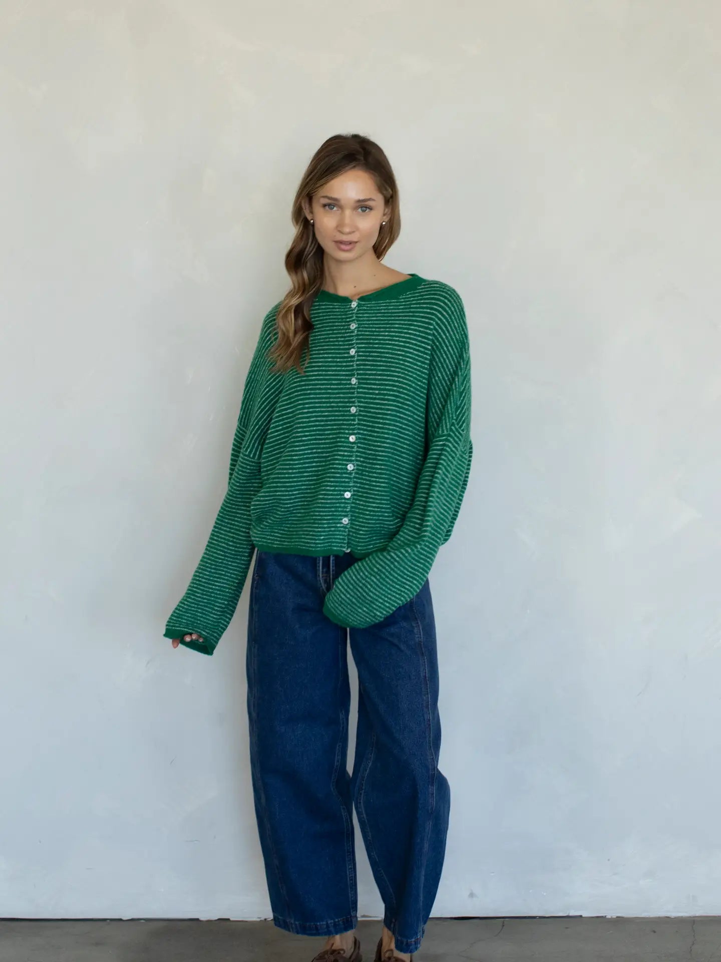 Lainey Cardigan Stripe Kelly Green