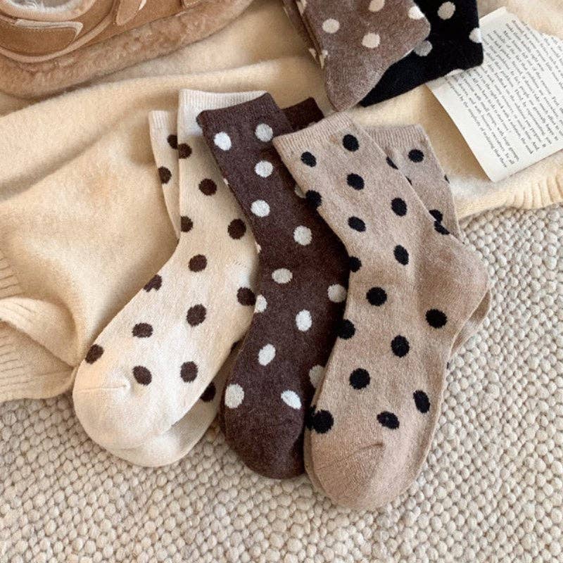 Dipped Shop - Color Block Thicken  Polka Dot Socks MK2BLW6W8FSO253: Coffee