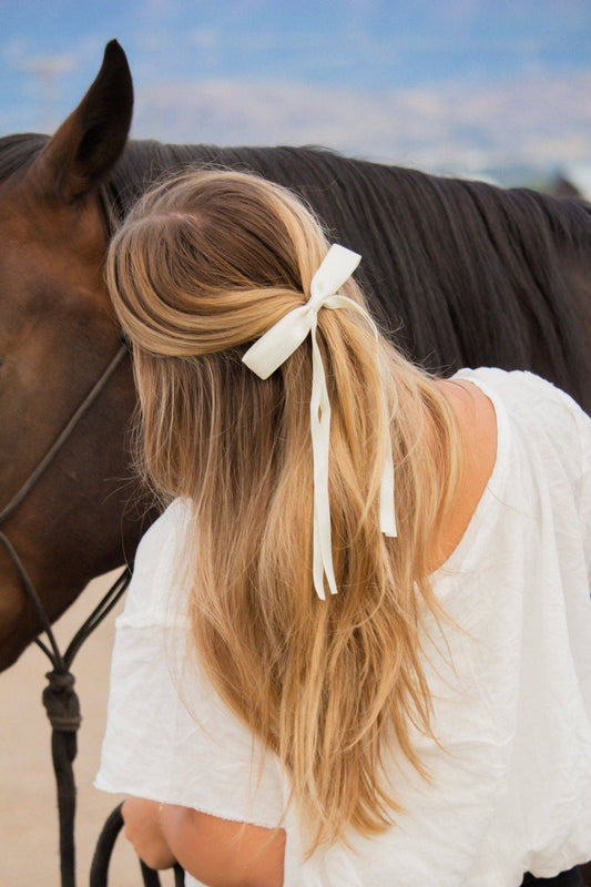 Satin Ribbon Bow Clip: Cream