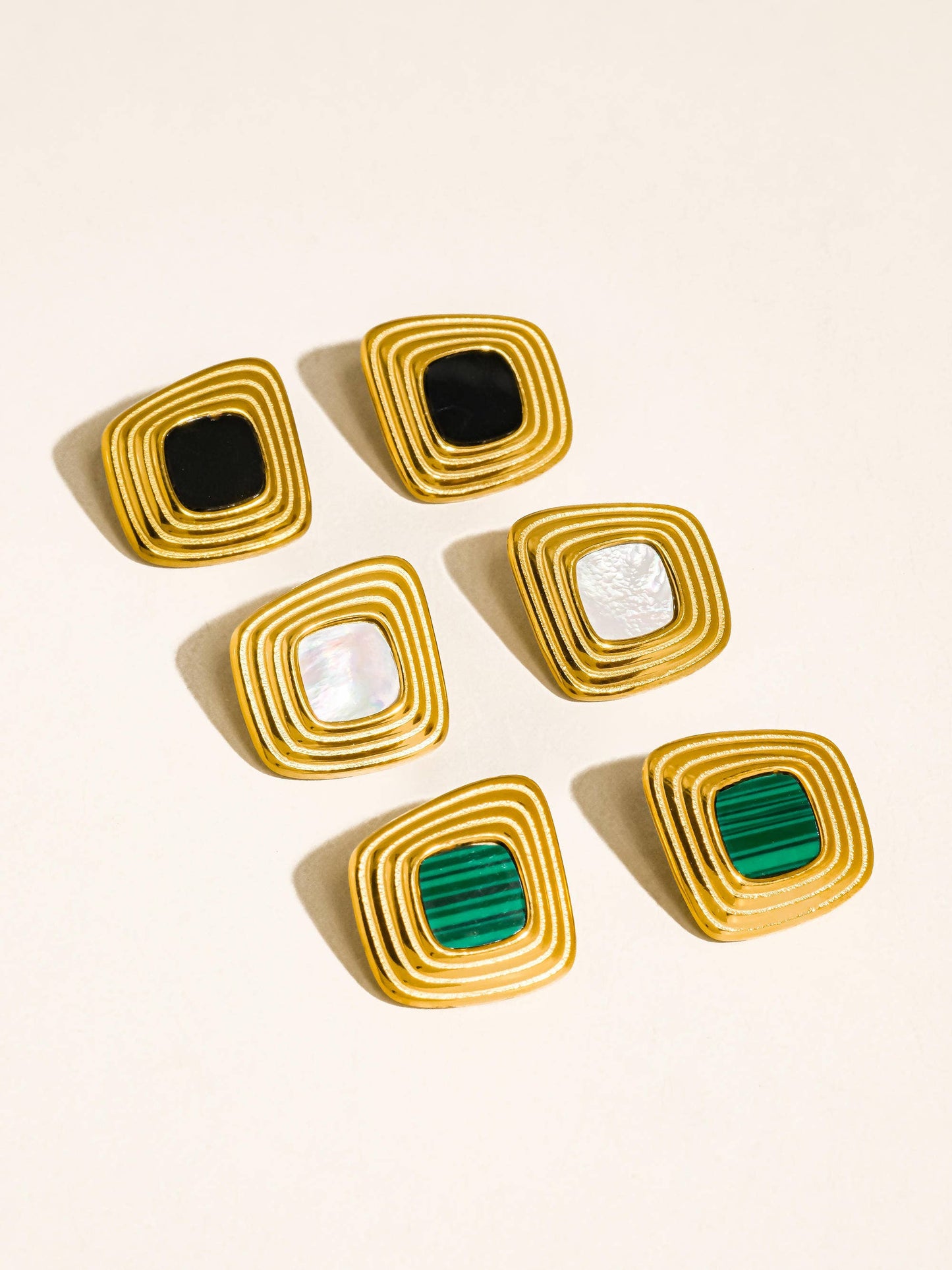 Solenne Square Earrings Green