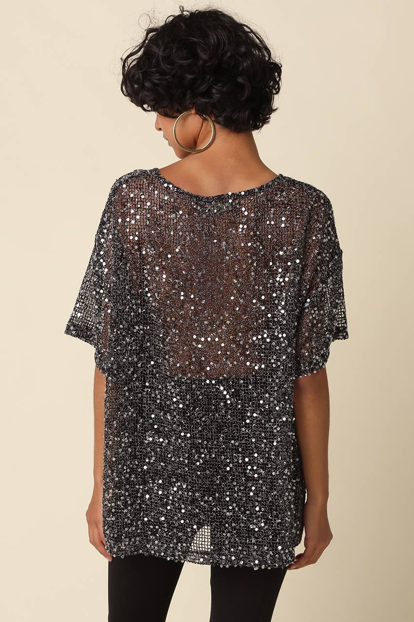 Rena Sequin Mesh Top Black