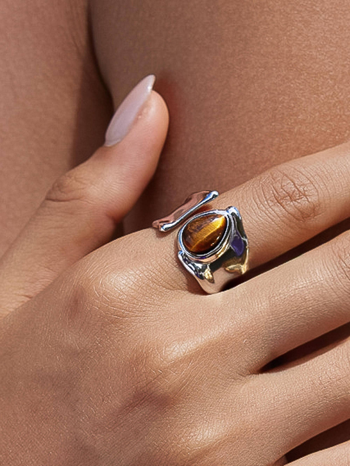 Tiger Eye Statement Ring Silver