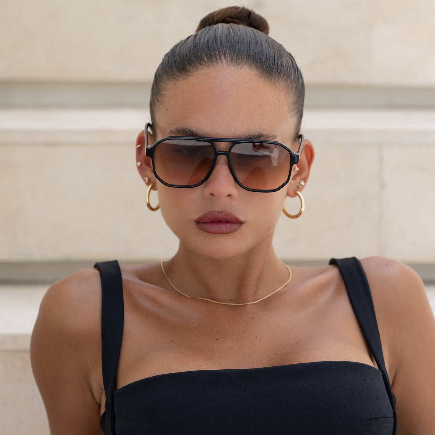 Billie Aviator Sunglasses: Black / Brown