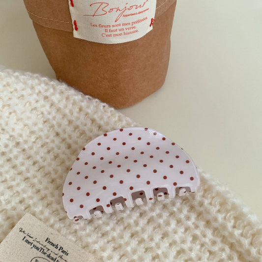 Polka Dot Claw Clip White