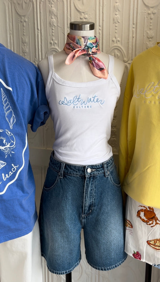 Saltwater Embroidered Tank White