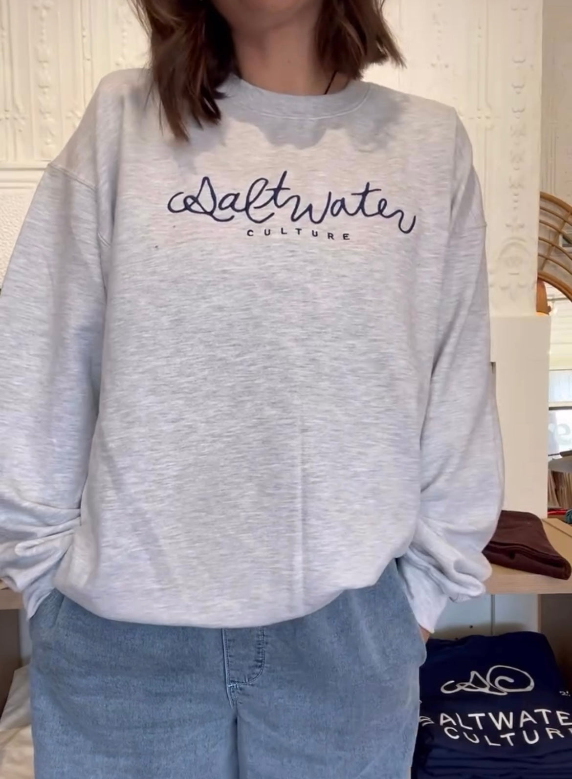 Saltwater Embroidered Crew Ash