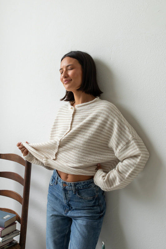 Lainey Cardigan Cream Stripe