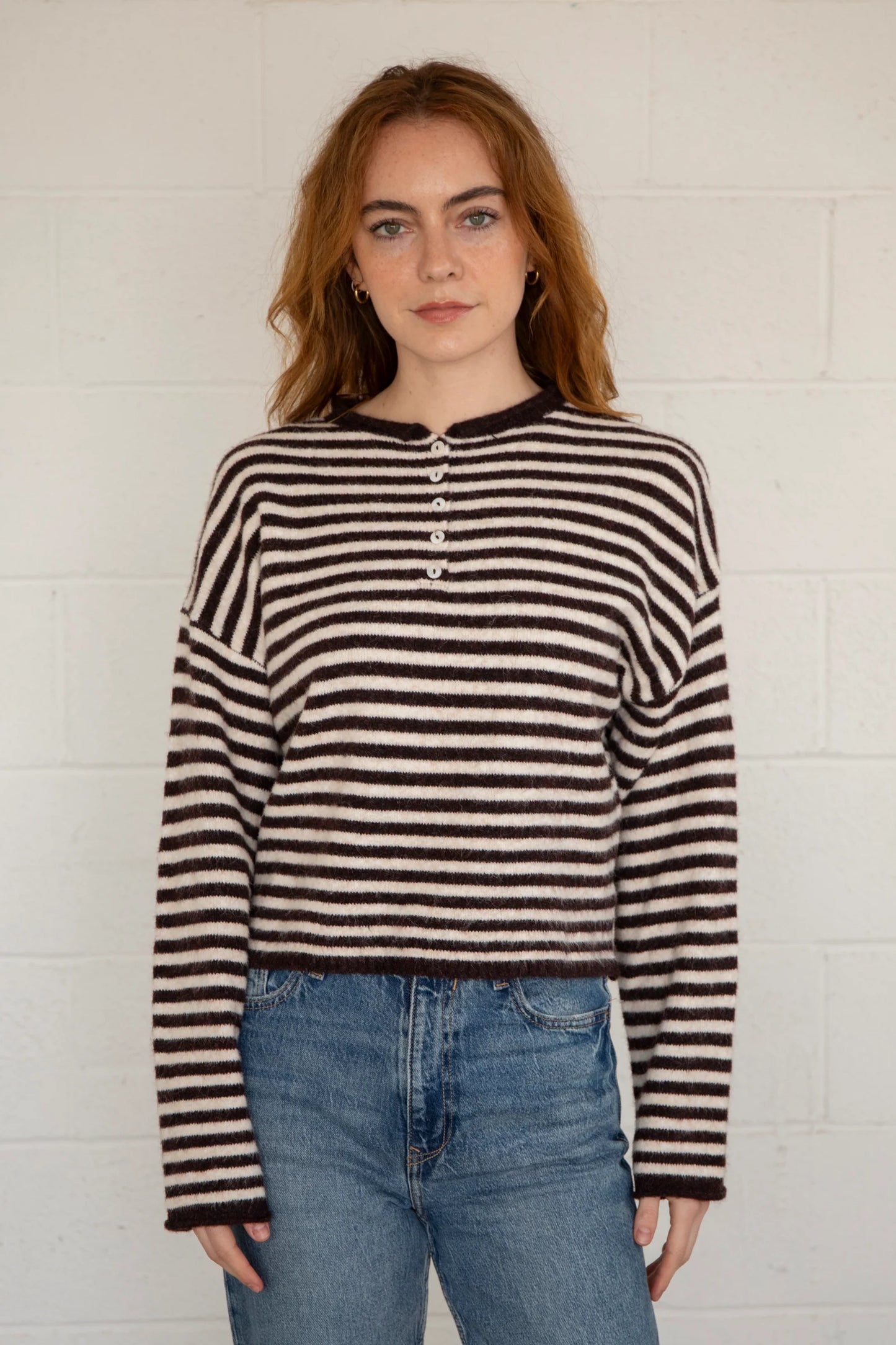 Frances Henley Top Wine Stripe