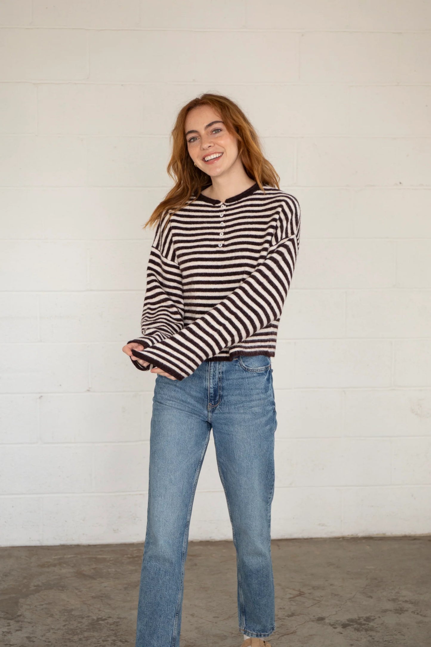 Frances Henley Top Wine Stripe