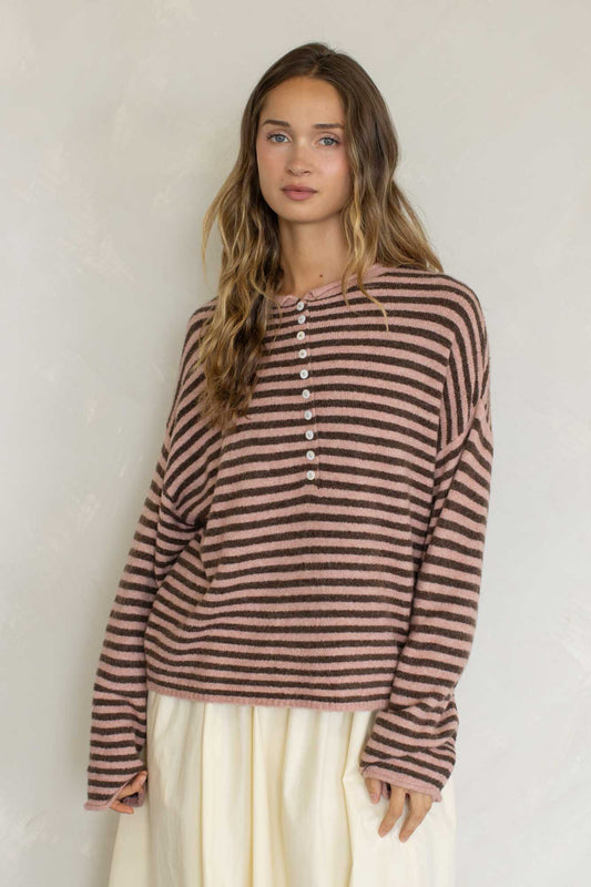 Frances Henley Top Pink/Brown