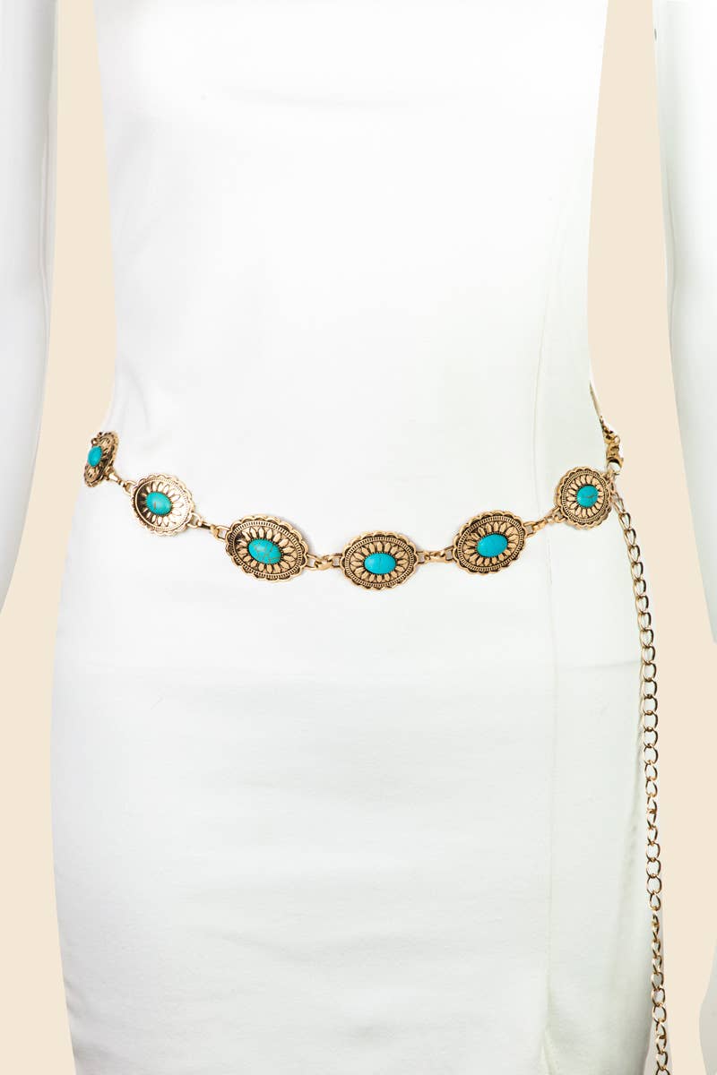 Turquoise Concho Chain Belt