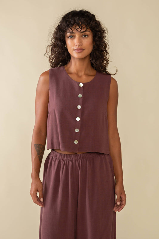 Sophia Linen Vest Plum