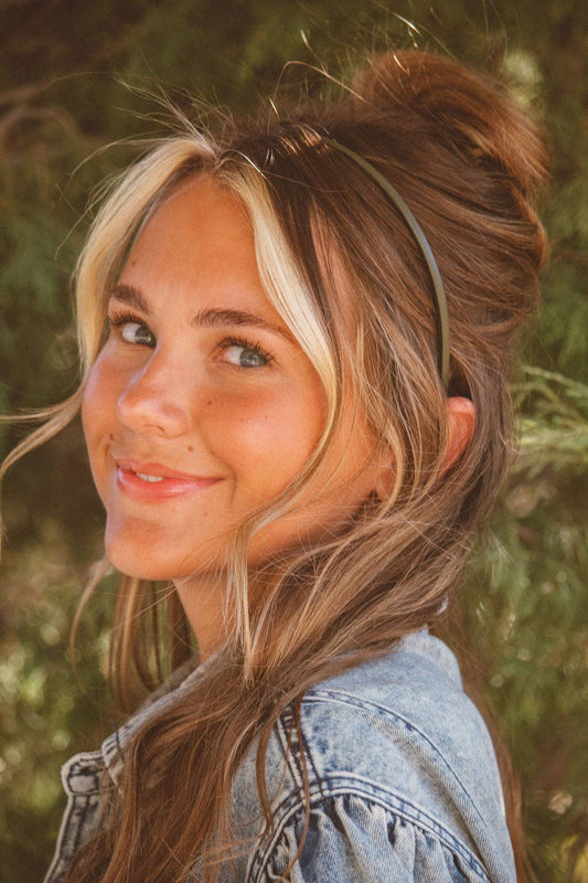 Thin Leather Headband Green