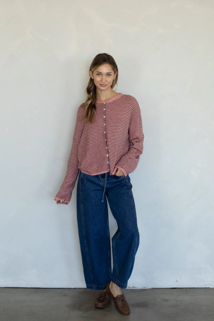 Lainey Cardigan Rose Stripe