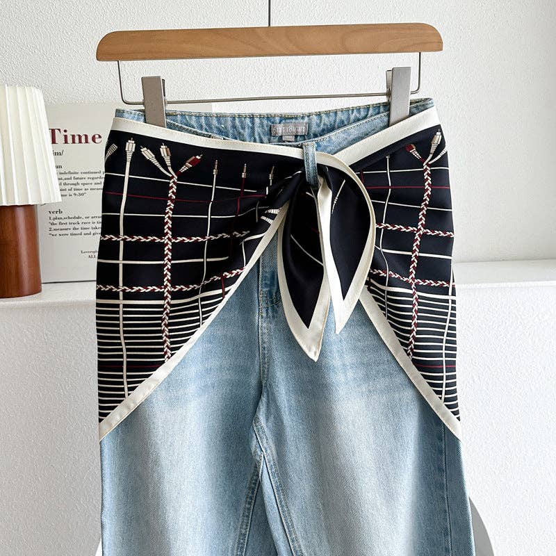 Dipped Shop - Minimalist Striped Cashew Waist Belt Silk Scarf MK2BLW6W6NSI70: C40