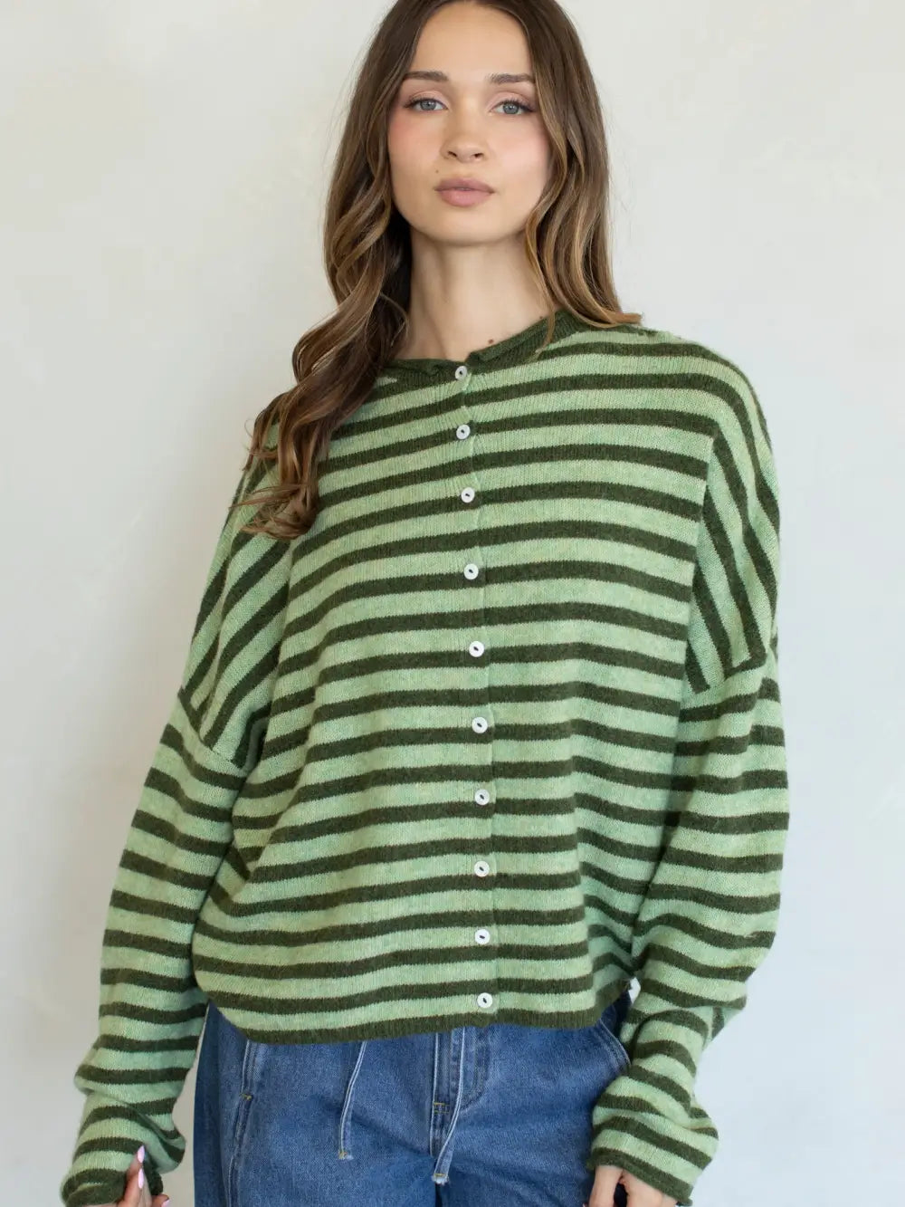 Lainey Striped Cardigan Olive