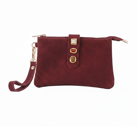 Gemstone Suede Wristlet Burgundy