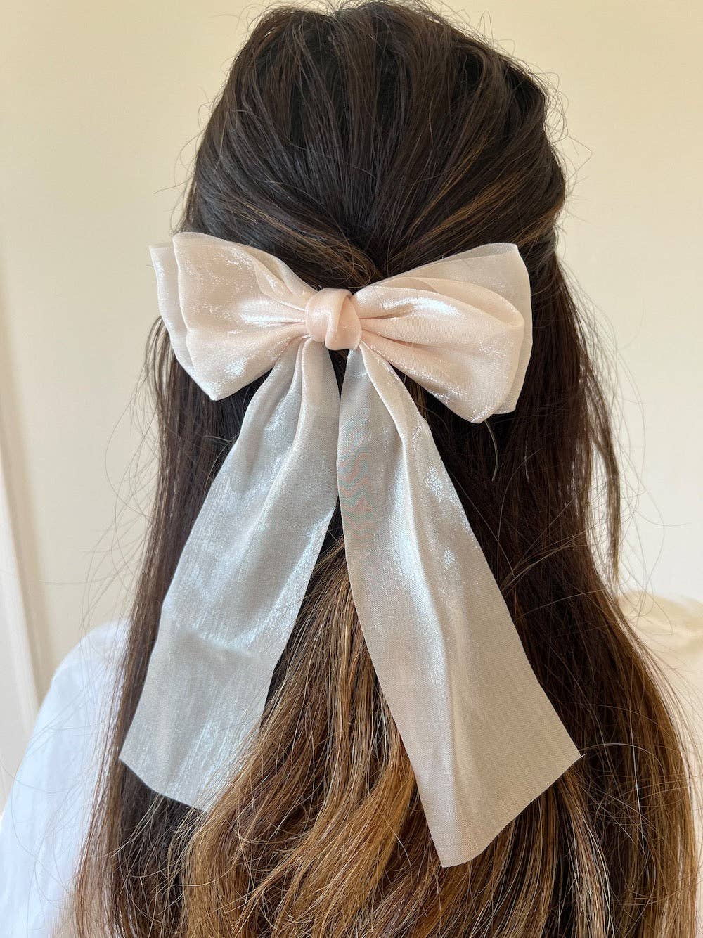 Organza Hair Bow Barrette White