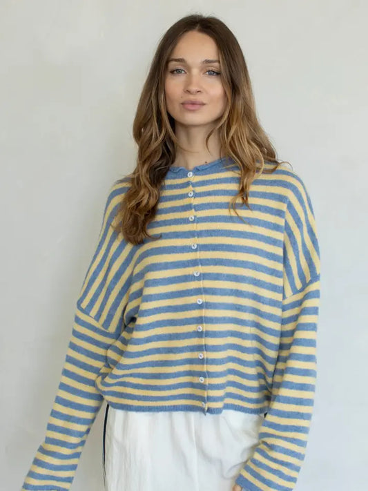 Lainey Cardigan Stripe Lt Blue/Butter