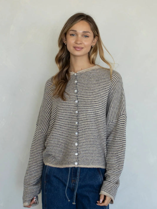 Lainey Cardigan Pin Stripe Natural