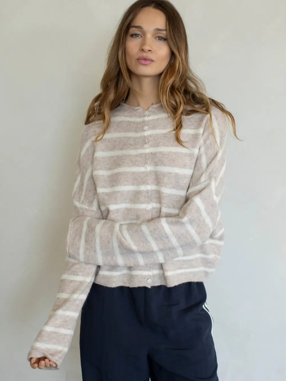 Lainey Striped Cardigan Beige
