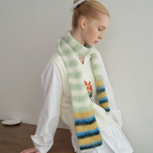Striped Skinny Scarf White/Green