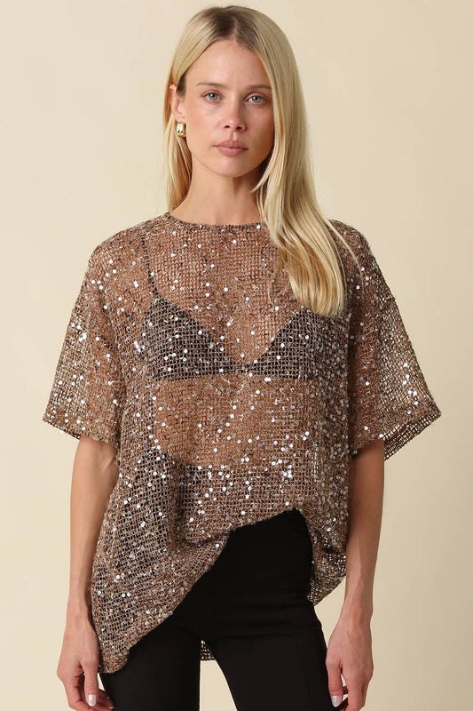 Rena Sequin Mesh Top
