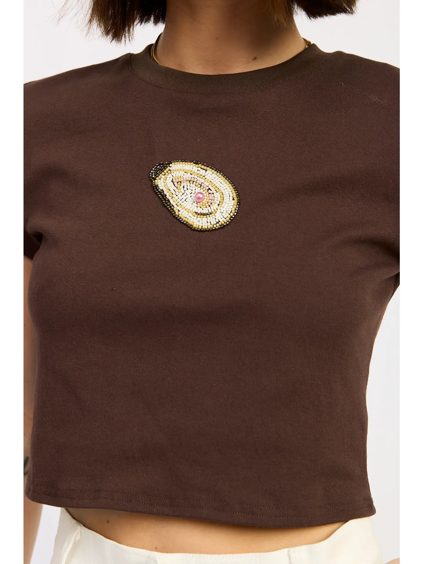 Oyster Beaded Tee Chocolate