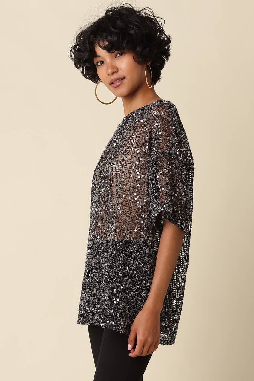 Rena Sequin Mesh Top Black