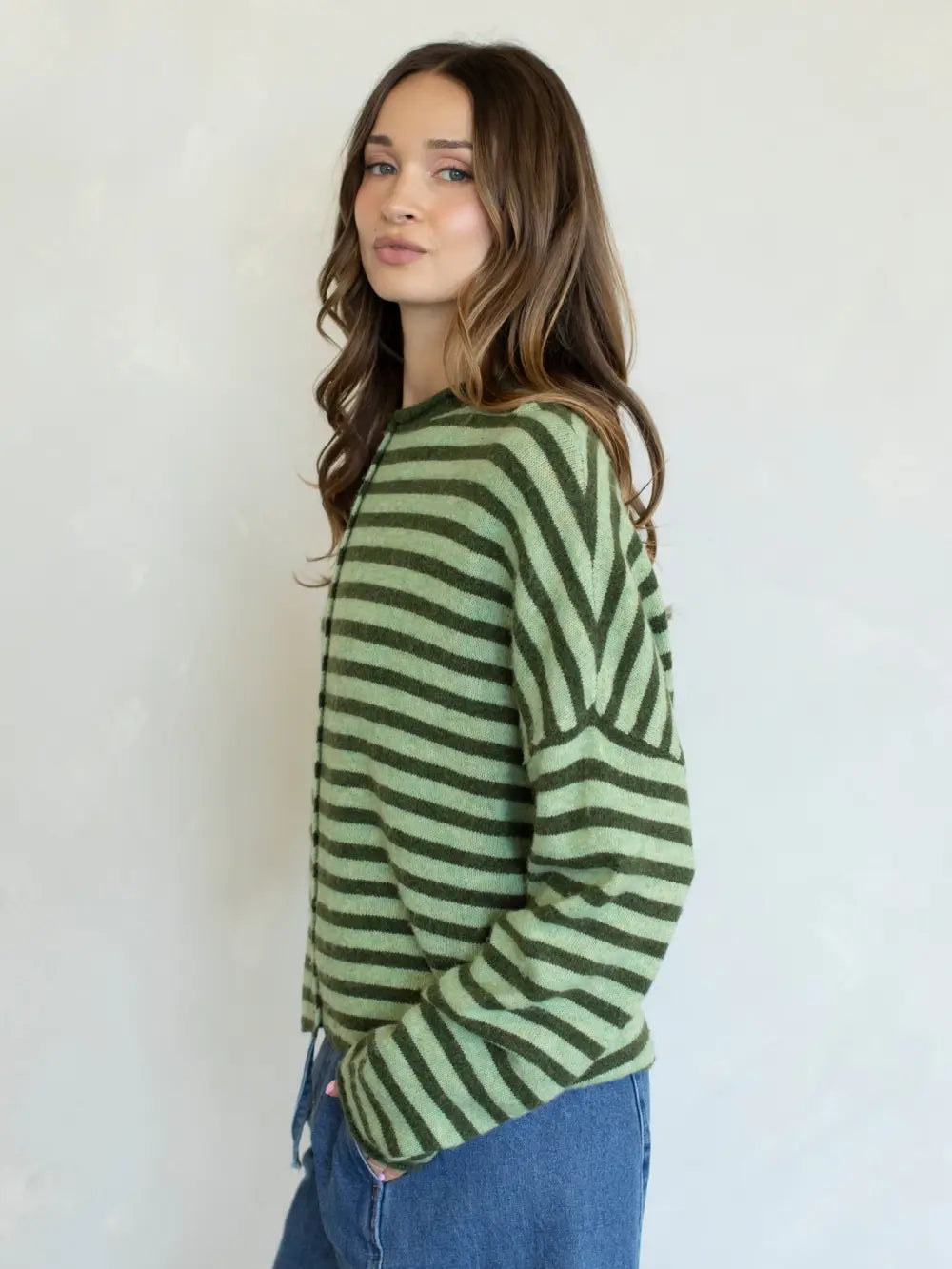 Lainey Striped Cardigan Olive