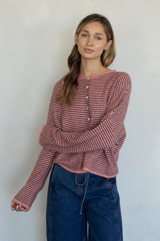 Lainey Cardigan Rose Stripe