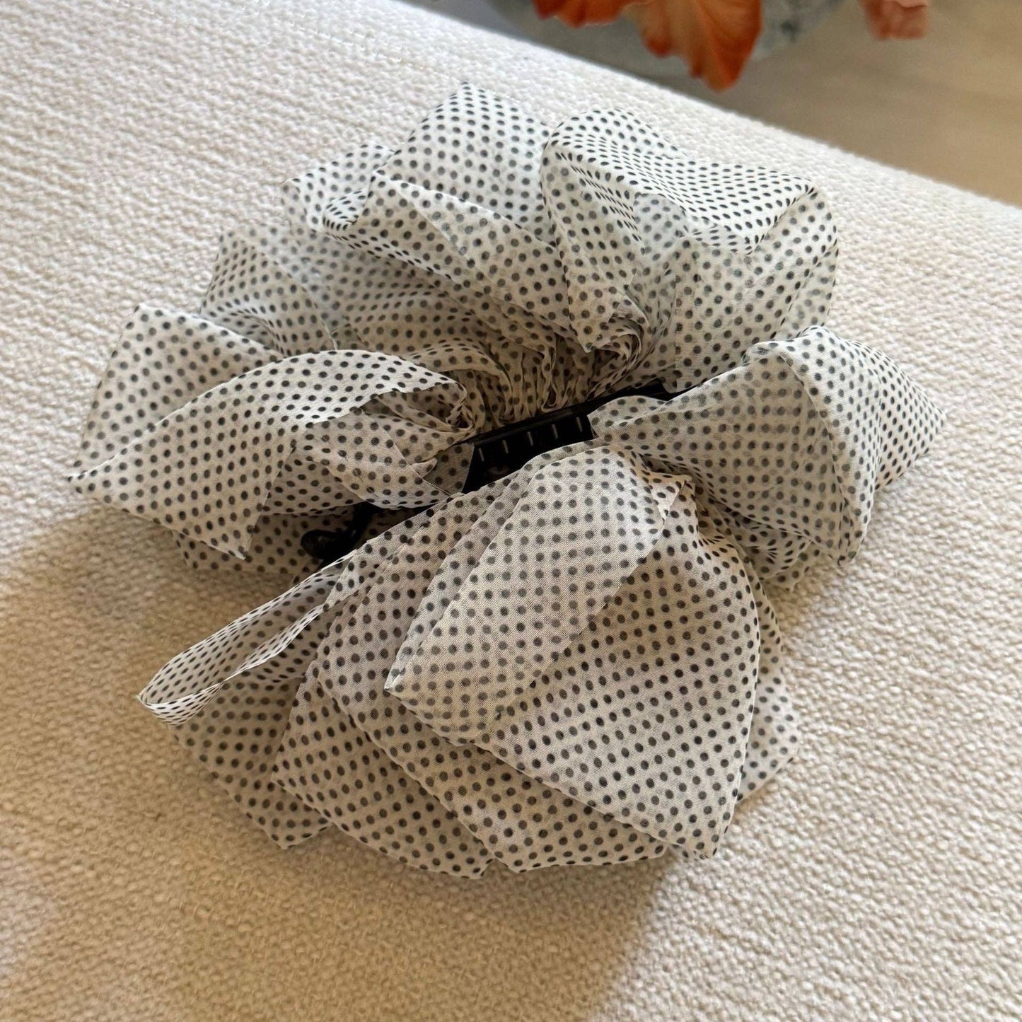 Polka Dot Ruffle Banana Clip White