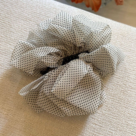 Polka Dot Ruffle Banana Clip White