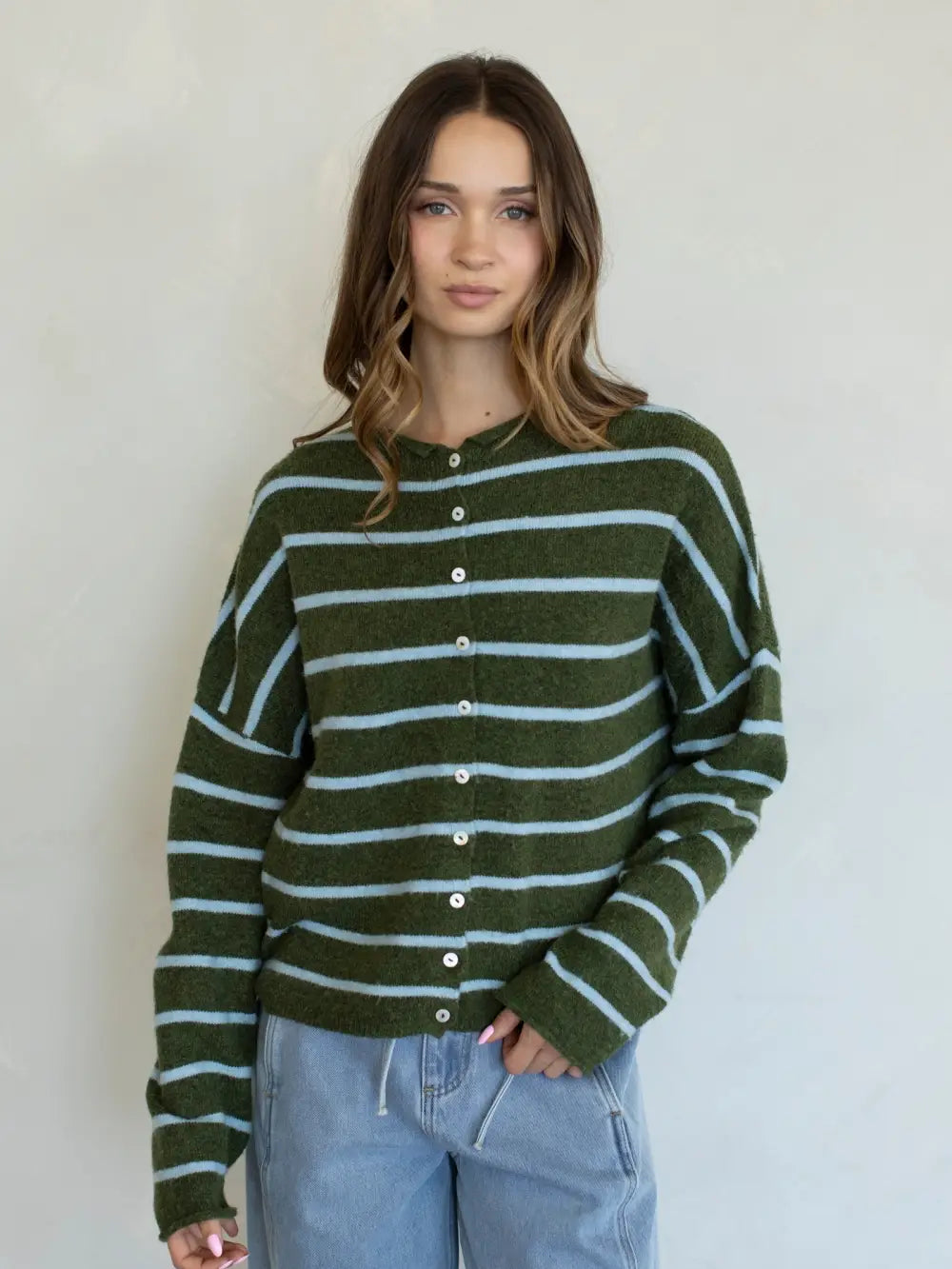 Lainey Striped Cardigan Olive/Blue