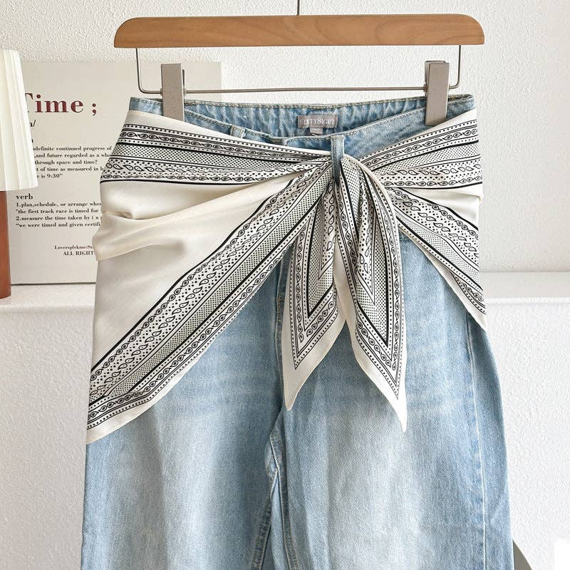 Dipped Shop - Minimalist Striped Cashew Waist Belt Silk Scarf MK2BLW6W6NSI70: C42