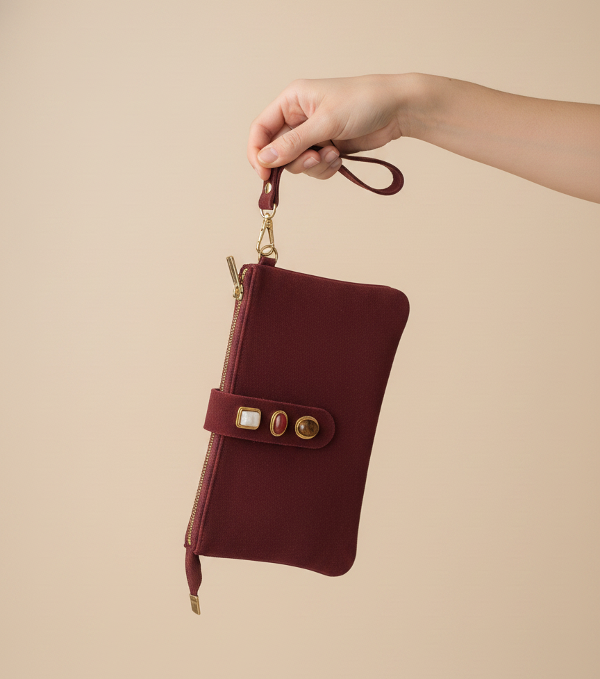 Gemstone Suede Wristlet Burgundy
