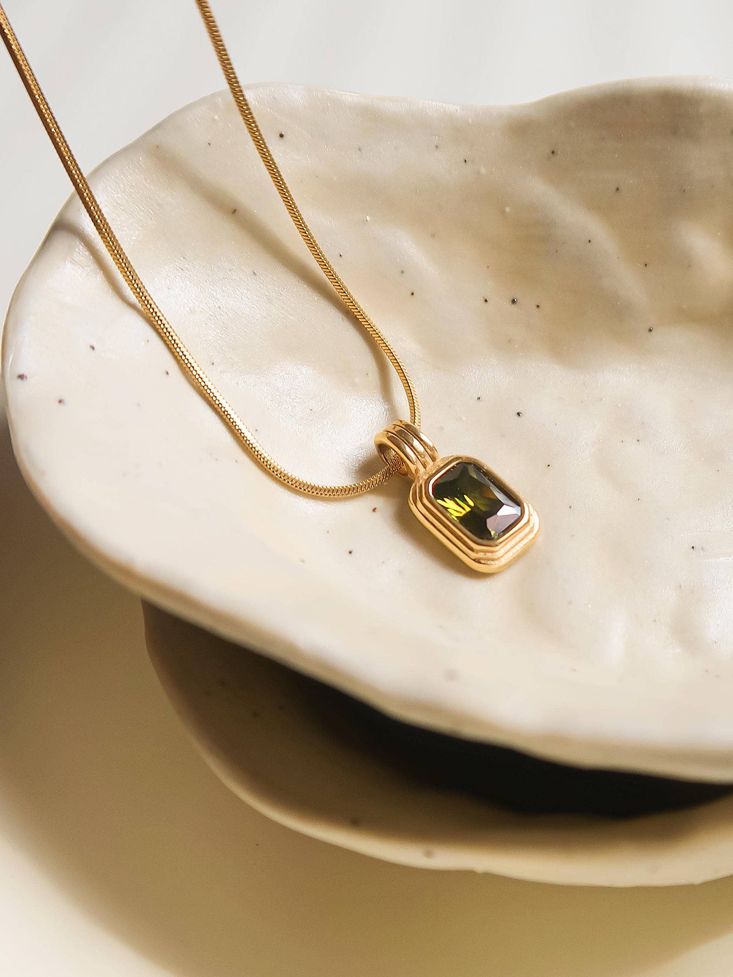 Maeve Square Stone Necklace Green