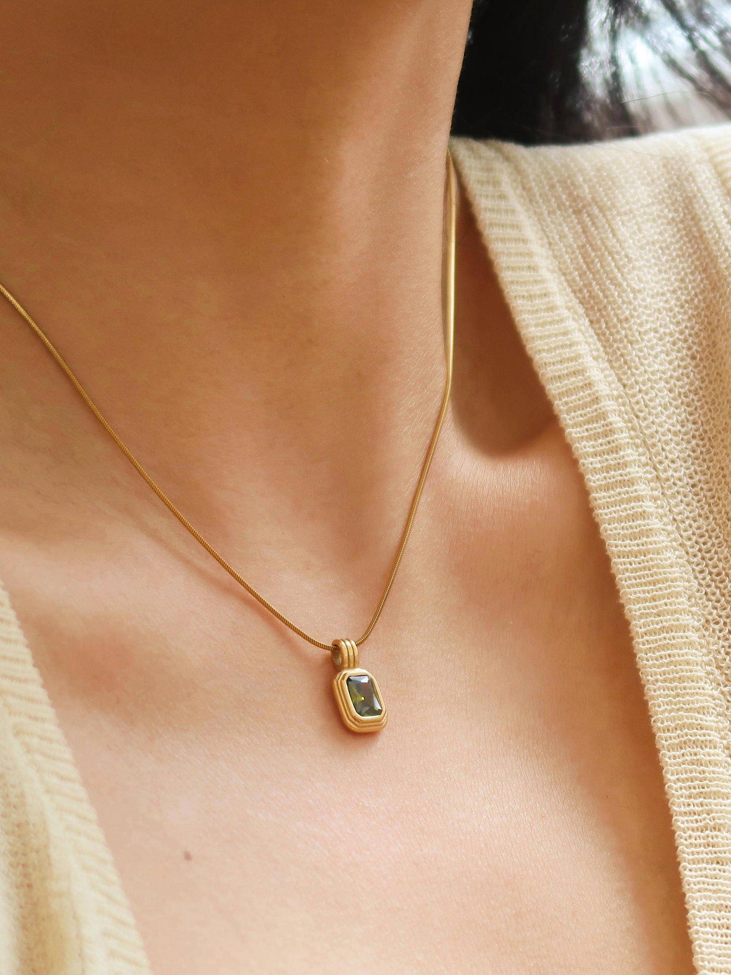 Maeve Square Stone Necklace Green