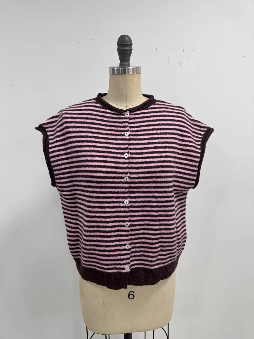 True Tides Cardigan Wine Stripe