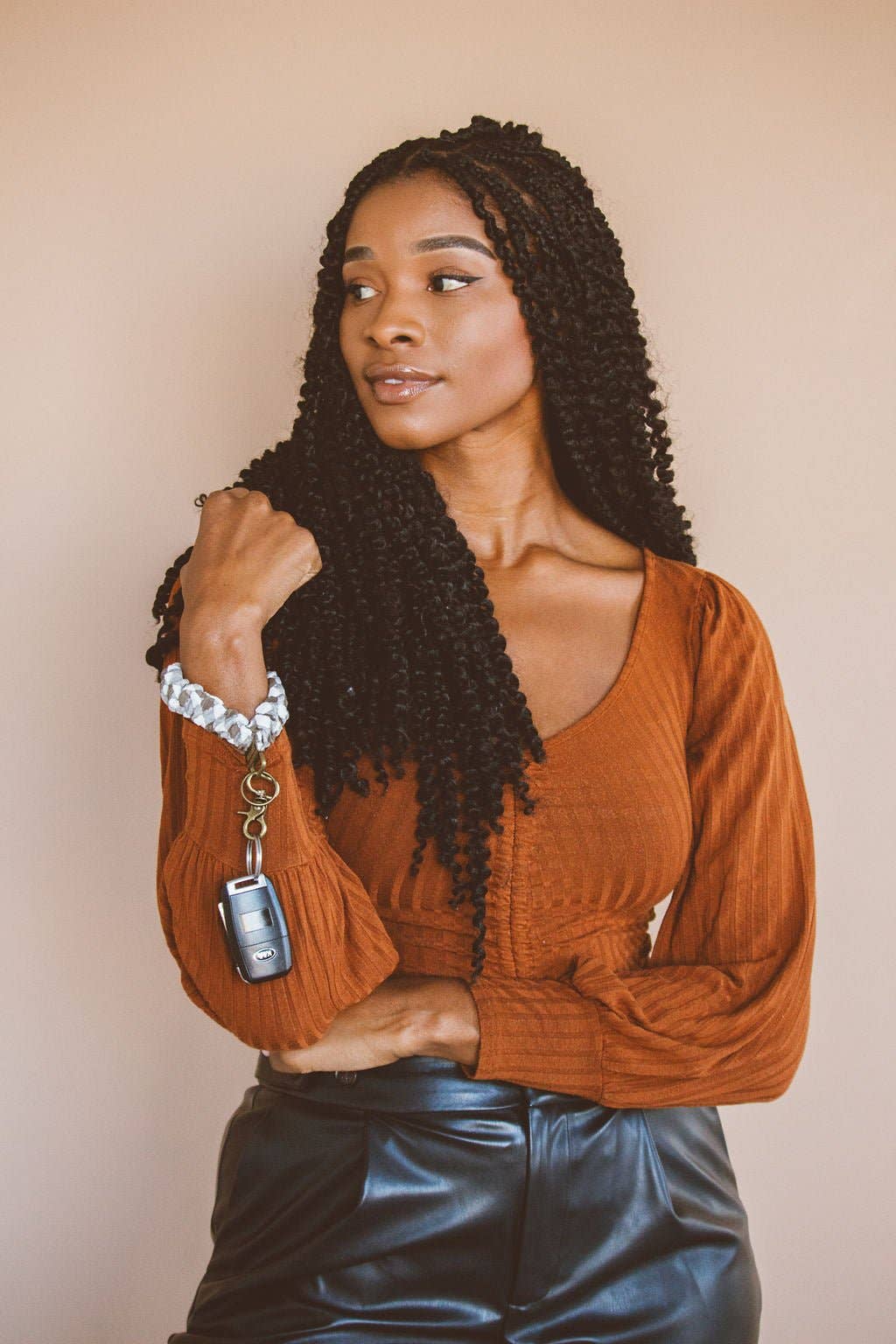 Brown Plaid Keychain