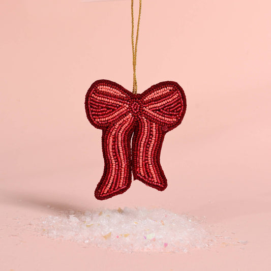 Beaded Ornament Red Bow