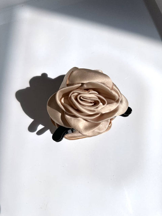 Satin Rose Claw Clip Champagne