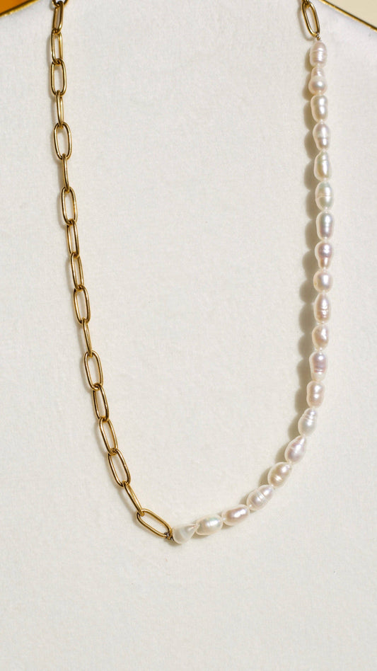 Adina Half Pearl Half Paperclip Necklace