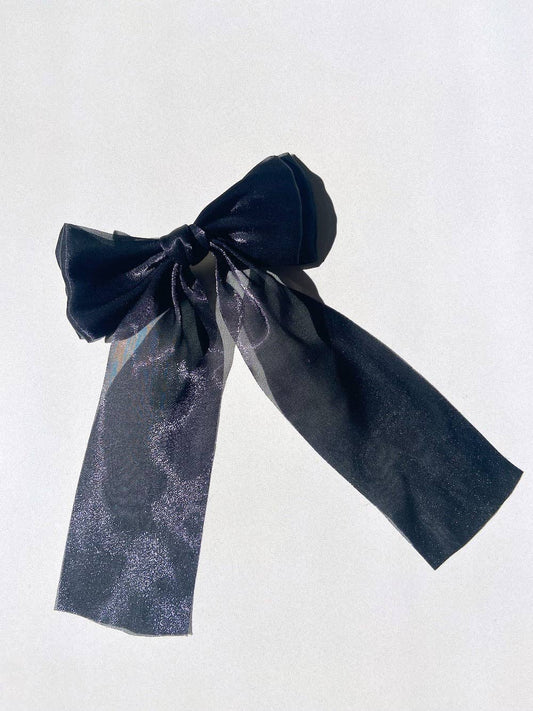 Organza Hair Bow Barrette Black