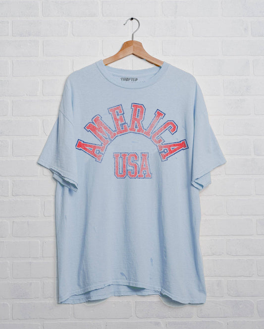 America Light Blue Thrifted Tee